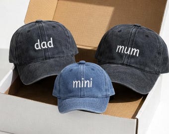 Bonés personalizados para mãe e pai, bonés de beisebol bordados combinando para a família, boné vintage para papai e bebê, presente para anúncio de gravidez, presente para novos pais