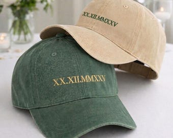 Custom Embroidered Roman Numeral Hat, Embroidered Anniversary Date Hat, Matching Couple Wedding Hats, His & Hers Baseball Cap, Newlywed Gift
