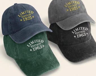 Personalised Birthday Hat, Custom Embroidered Birthday Year Hat, 70th Birthday Gift, Vintage 1960 Baseball Cap, Milestone Daddy Birthday Git