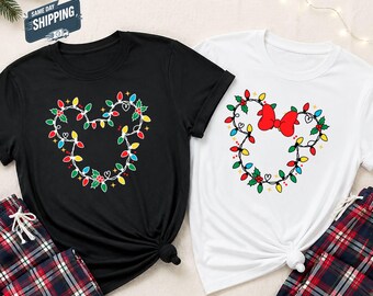 Disney Christmas Lights Shirt, Mickey Minnie Matching Family Tee, Christmas Disney Shirt, Holiday Family Matching Top, Festive Xmas Gift Top