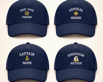 Personalised Embroidered Captain Hat, Custom First Mate Hat with Name, Boat Captain Monogrammed Cap, Anchor Baseball Hat, Gift for Sailors