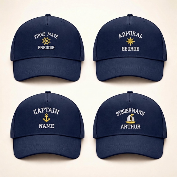 Personalised Embroidered Captain Hat, Custom First Mate Hat with Name, Boat Captain Monogrammed Cap, Anchor Baseball Hat, Gift for Sailors