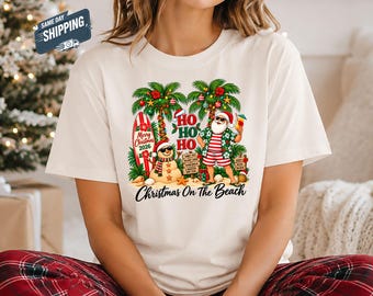 Christmas On The Beach Shirt, Tropical Santa Beach Christmas Tee, Palm Tree Sandman Xmas T-Shirt, Hawaiian Santa Holiday Vacation Gift 2026