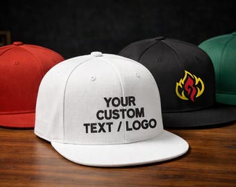 Custom Embroidered Logo Snapback Hats, Personalised Text Flat Bill Hat, Mens Monogrammed Snapback, Bachelorette Party Gift, Fathers Day Gift