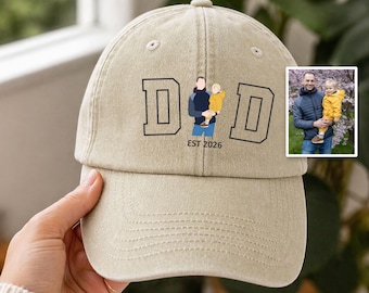 Custom Photo Dad Cap, Best Dad Ever Printed Hat, Father And Child Sketch Portrait Cap, Keepsake Father's Day Gift, Family Portrait Photo Cap