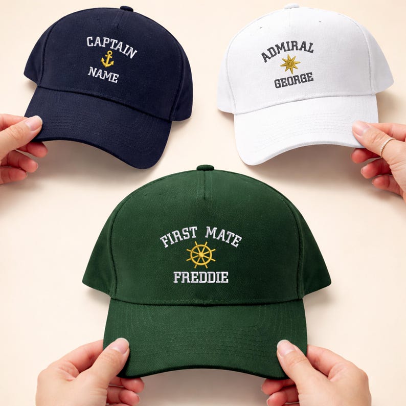 Personalised Embroidered Captain Hat, Custom First Mate Hat with Name, Boat Captain Monogrammed Cap, Anchor Baseball Hat, Gift for Sailors image 2