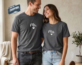 Mr and Mrs Shirts, Matching Couples T-Shirt, Wedding Matching Gift Tee, Honeymoon Husband Wife Shirts, Newlywed Bride Groom Anniversary Gift
