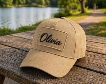 Custom Embroidered Text Patch Baseball Cap, Personalised Name 5 Panel Hat, Removable Velcro Patch Adjustable Streetwear Cap, Minimal Cap