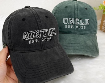 Custom Embroidered Auntie & Uncle Hat, Personalised Aunt Est 2026 Hat, Unisex Baseball Cap, Gift for New Aunts, Baby Announcement Uncle Gift