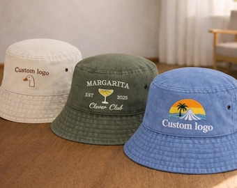 Personalised Embroidered Bucket Hat, Custom Logo Bucket Hat, Vintage Bachelorette Trip Women's Hat, Unisex Sun Camping Hat, Gift For Dad Mom