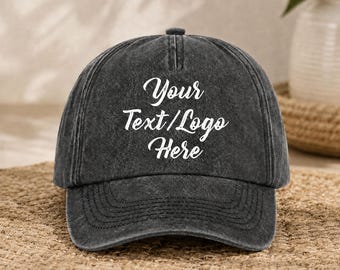 Baseballkappe mit personalisiertem Text oder Logo, individuell gestaltete Vintage-Dad-Cap, individuell bedruckte Kappe, Kappe mit eigenem Text, Teamkappe mit Firmenlogo