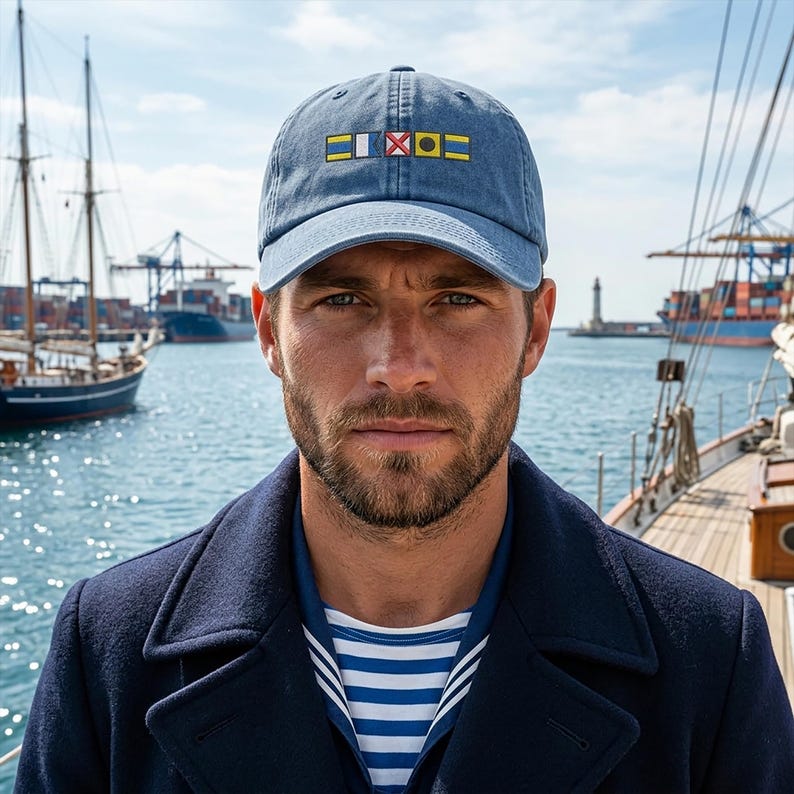 Personalised Sailing Flag Hat, Custom Maritime Name Cap, Embroidered Boat Captain Cap,