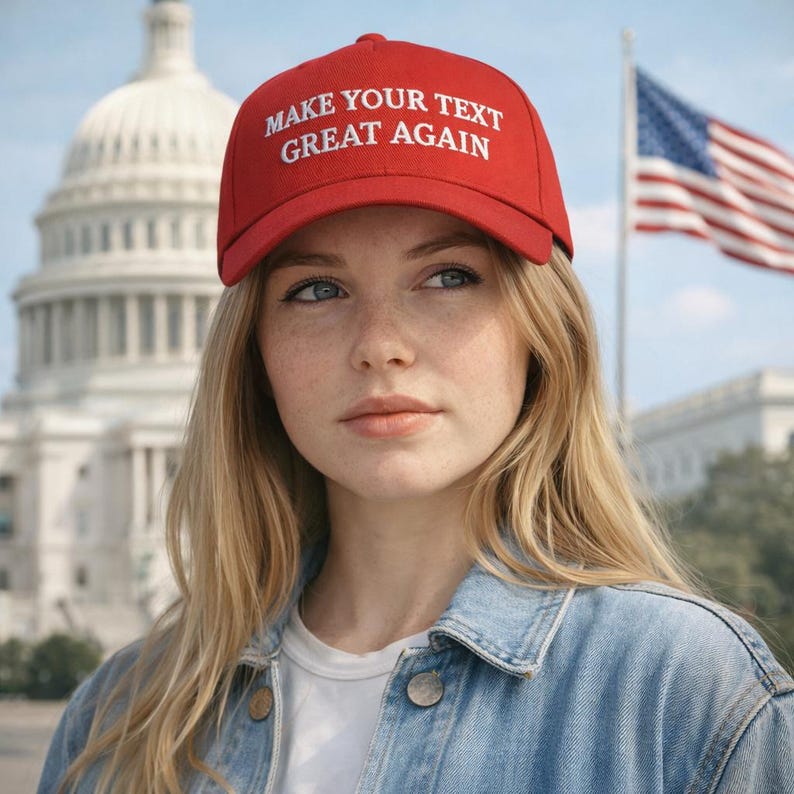 Make Your Text Great Again Hat, Custom Embroidered MAGA Baseball Cap, Funny Political Parody Dad Gift Hat, Personalised Womens Trump Red Hat image 10
