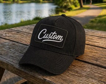 Custom Embroidered Text Patch Baseball Cap, Custom Name 5 Panel Hat, Removable Patch Adjustable Streetwear Minimal Style Cap, Baseball cap