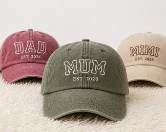 Gorra personalizada para mamá y papá (EST 2026), gorra personalizada bordada para anunciar el nacimiento del bebé, regalo para la abuela, gorra de béisbol para anunciar el embarazo, regalo para padres primerizos.