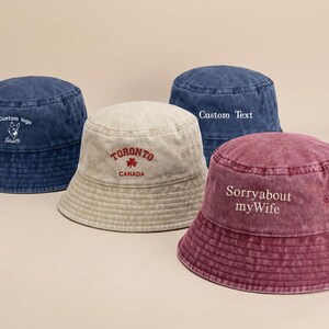 Chapéu Bucket Bordado Personalizado, Chapéu de Verão com Logotipo e Texto Personalizados, Bonés com Bordado de Nome Personalizado em Estilo Vintage, Chapéus Unissex para Presentear em Festivais e Festivais