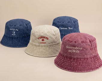 Custom Embroidered Bucket Hat, Personalised Text Logo Summer Hat, Vintage Style Custom Name Embroidery Caps, Unisex Festival Sun Gift Hats