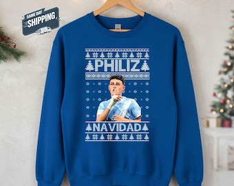 Phil Foden Christmas Sweater, Man City Christmas Sweatshirt, Football Christmas Jumper, Manchester City Fan Gift, 2026 Soccer Holiday Jumper