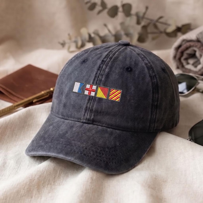 Custom Nautical Alphabet Hat, Embroidered Name in Flag Cap, Semaphore Flag Sailing Hat
