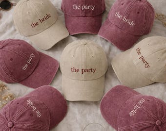 Embroidered The Bride and The Party Caps, Custom Bachelorette Party Hat, Team Bride Vintage Baseball Hat, Bridal Shower Gift, Bach Party Cap
