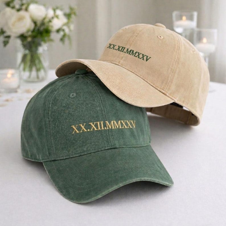 Custom Embroidered Roman Numeral Hat, Embroidered Anniversary Date Hat