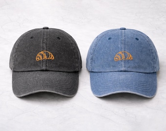 Embroidered Croissant Hat, Croissant Dad Baseball Cap, Cute Foodie Womens Hat, Vintage French Croissant Hat, Washed Casual Hat, Gift for Her