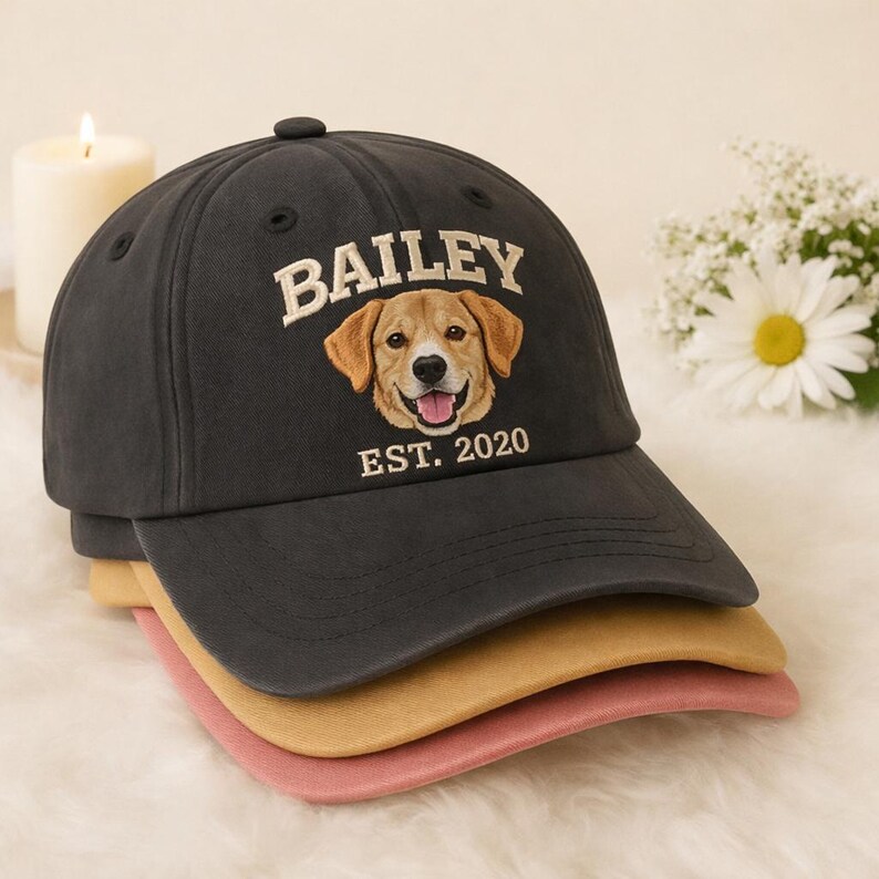 Custom Embroidered Pet Portrait Hat, Personalised Pet Photo Hat, Dog and Cat Portrait Baseball Cap,