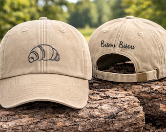 Gorra bordada de croissant, gorra de béisbol de repostería francesa, gorra de papá con diseño de croissant a la moda, gorra para mujeres amantes de la comida francesa, regalo para amantes de los croissants.