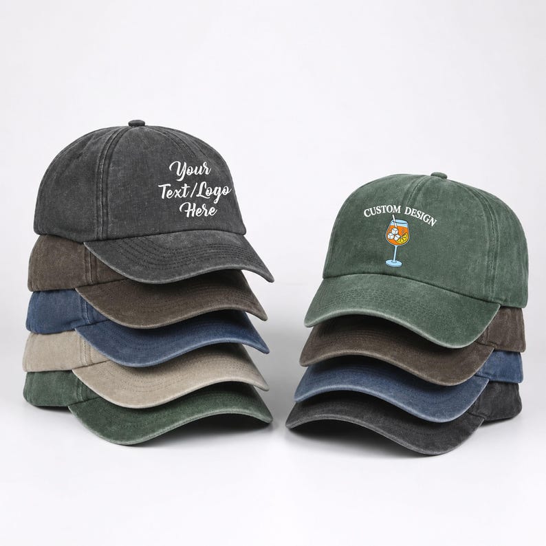 Custom Text or Logo Printed Baseball Cap, Vintage Washed Dad Hat, Personalized Printed Cap, Custom Team Hat, Business Logo Hat, Gift for Him