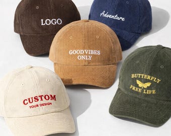 Custom Embroidered Corduroy Hat , Personalised Text or Logo Dad Hat, Company Logo Workwear Cap, Monogram Unisex Hat, Bachelor Party Gift