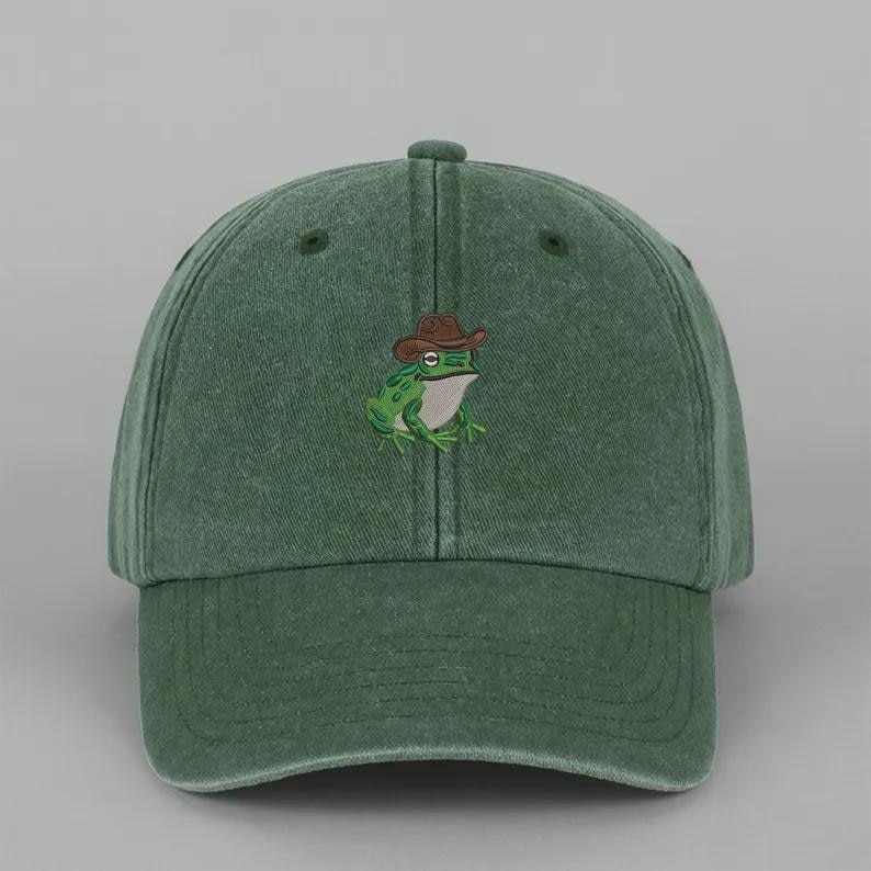 Cowboy Frog Embroidered Hat, Funny Frog Baseball Cap, Vintage Frog Dad Hat, Cute Western Frog core Gift,