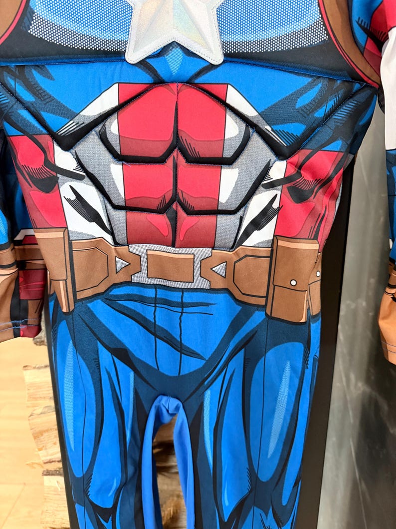 Captain America Costume Kids 5-6 Years 110-116 cm Muscle Chest Superhero Fancy Dress Marvel image 4