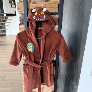 Vintage Gruffalo Fleece Hooded Robe Kids 2-3 Years 92-98 cm Brown Bathrobe Cozy Character Dressing Gown