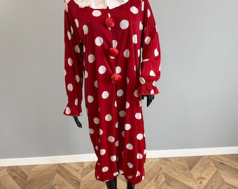 Adult Clown Costume Red Polka Dot Jumpsuit S-M Vintage Style Circus Outfit