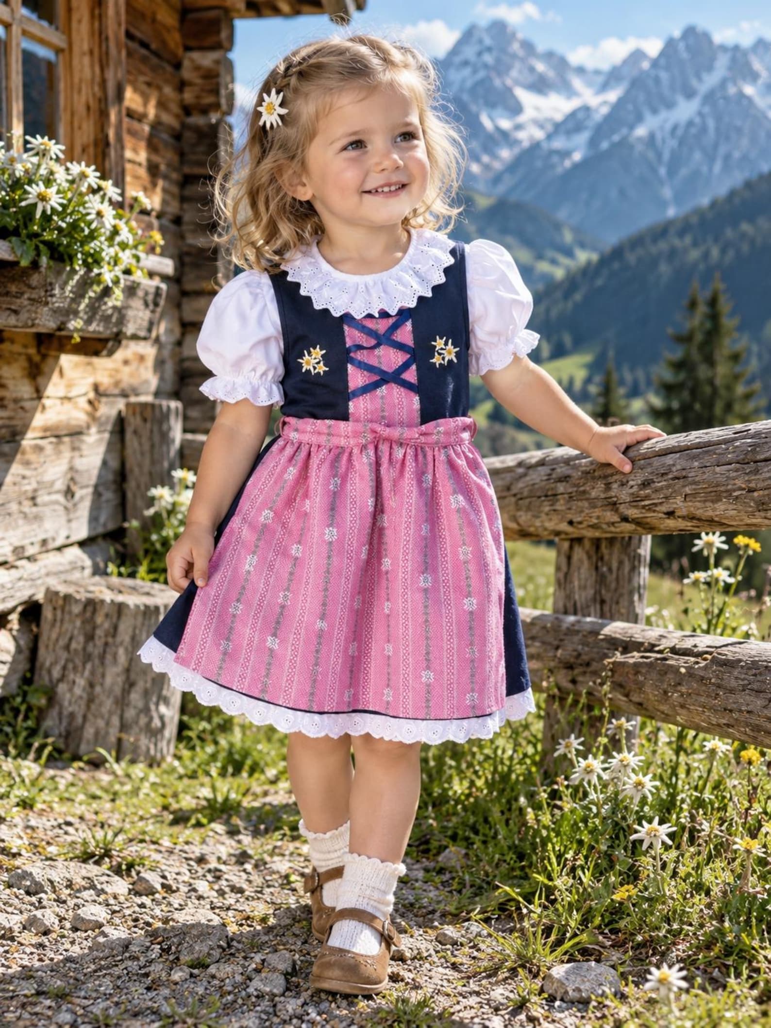 Vintage Kids Dirndl Set 2 Years 86–92 cm Dress Blouse Apron Bavarian Trachten Oktoberfest European Made Like New