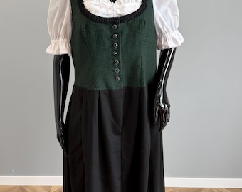 Vintage Dirndl Dress Green Black Gingham Bodice Black Skirt Traditional Bavarian Dress EU46 US14 L