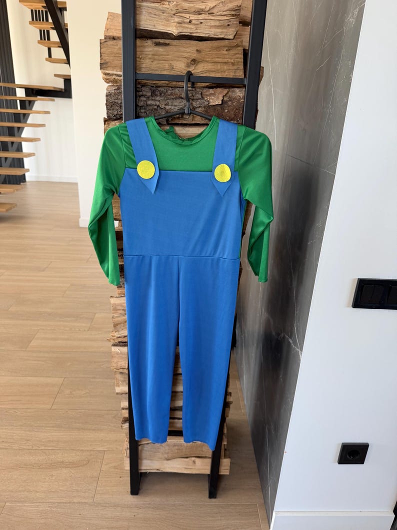 Kids Luigi Super Mario Costume 6–7 Years, Nintendo Character Jumpsuit, Carnival Fancy Dress Outfit, Size 116–122 cm image 10