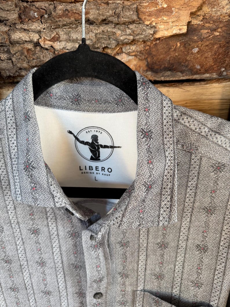 Vintage Swiss Edelweiss Shirt KAUF LIBERO Gray Slim Fit Cotton Blend L ...