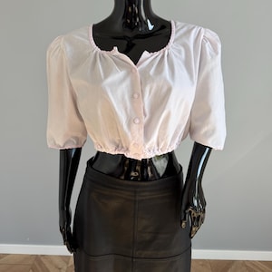 Blusa vintage Dirndl com renda – Blusa romântica rosa claro | Estilo Oktoberfest | Tamanho XL (EU 48) / Tamanho EUA 16