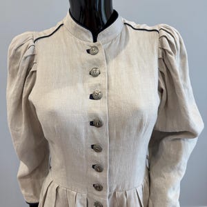 Vintage Trachten Linen Dress Midi Women S EU38 US6 Wenger Austria Puff Sleeve Button Front Alpine Dress
