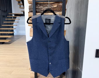 Shelby & Sons Peaky Blinders Style Blue Wool Waistcoat Vest Men’s 40R EU50 M Vintage Classic