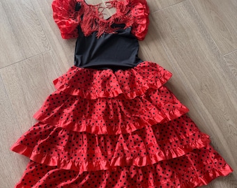 Flamenco Dress Red Black Girls Spanish Dance Dress Ruffle Costume Traditional Outfit 7-9 Years 122-134 cm