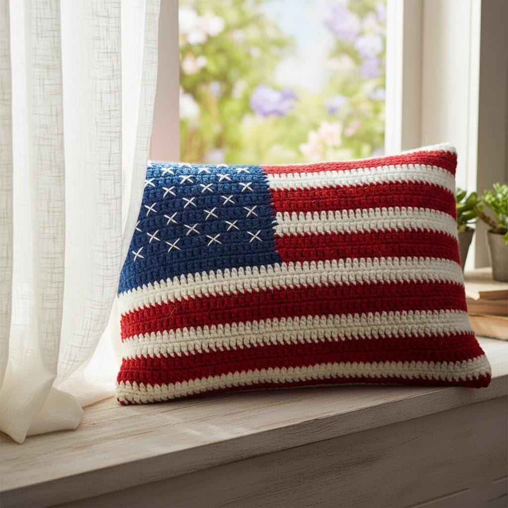 17 Star Pillow Crochet Patterns to Brighten Home Decor and Handmade Gifting 16 American Flag Crochet Pillow