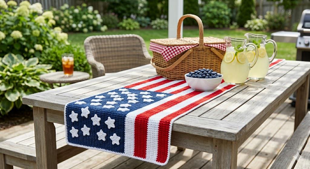 38 Table Runner Crochet Patterns to Refresh Your Home with Handmade Texture 27 American Flag Crochet Table Runner