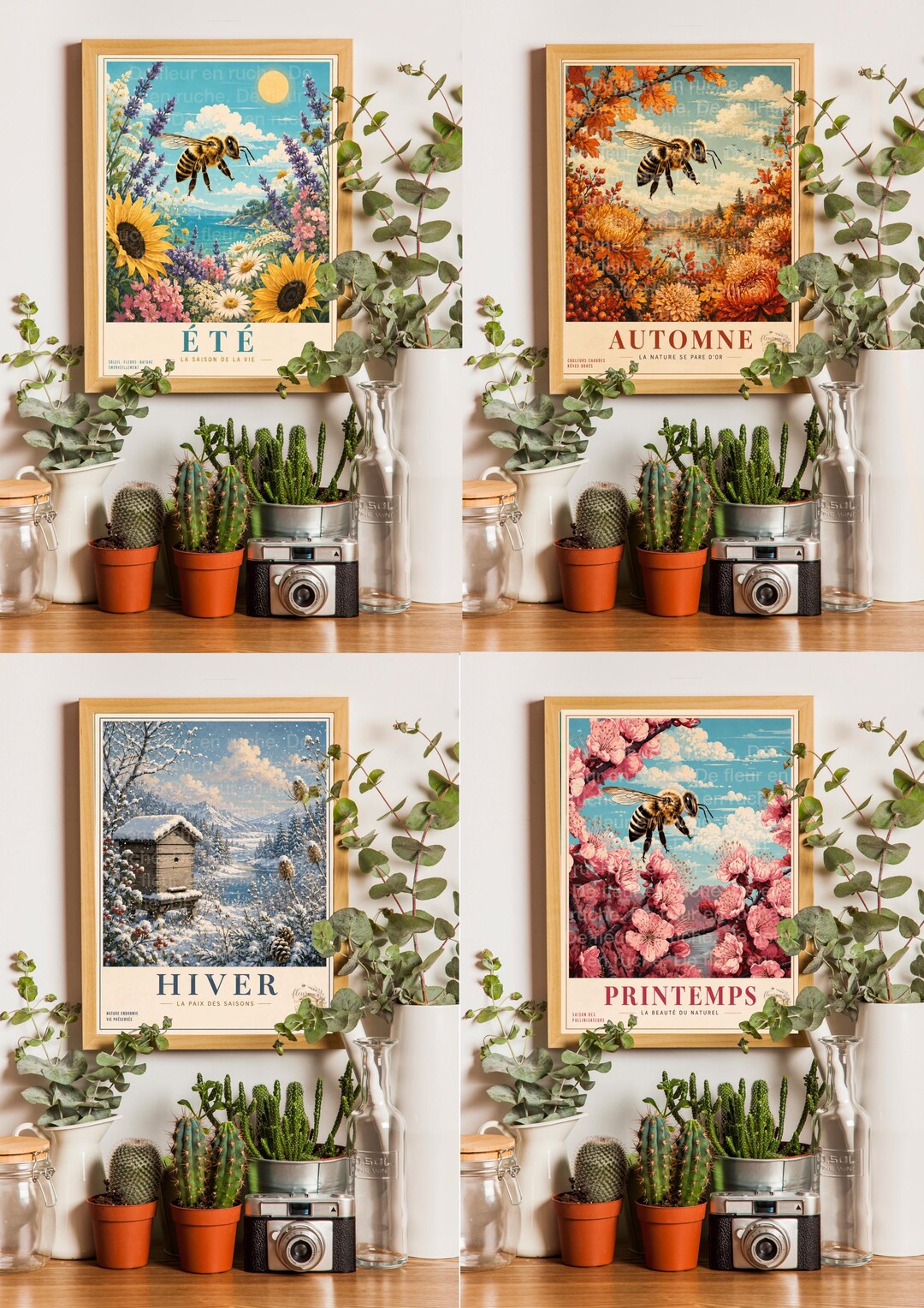 Bee Postser Pack of 4 Seasonal Bee Posters (PDF) - Etsy