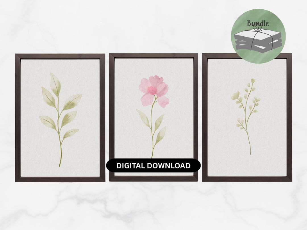 Minimal Botanical Wall Art Set of 3, Neutral Floral Printable, Sage ...