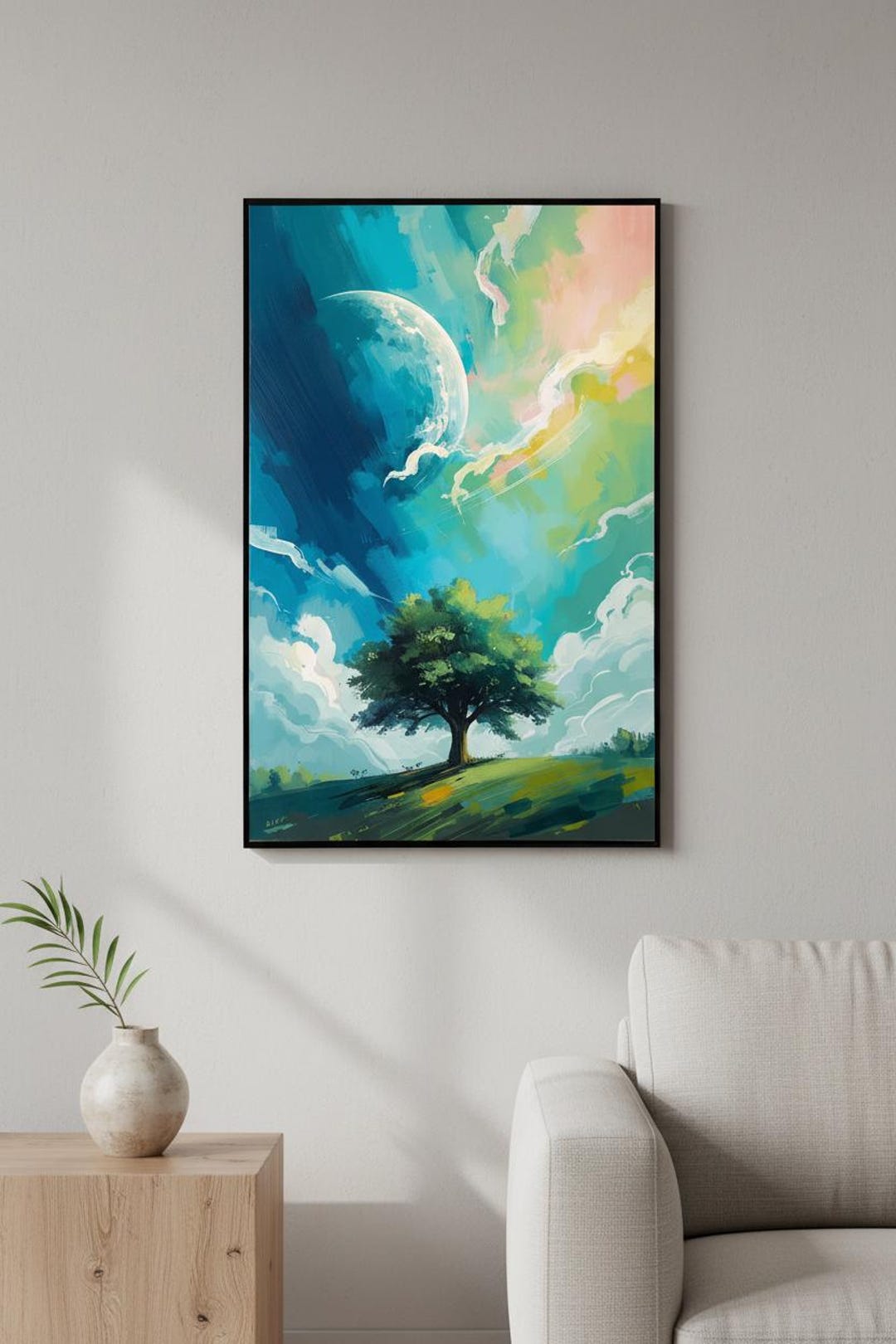 Dreamy Sky Tree Wall Art, Cosmic Landscape Print, Surreal Nature Canvas ...