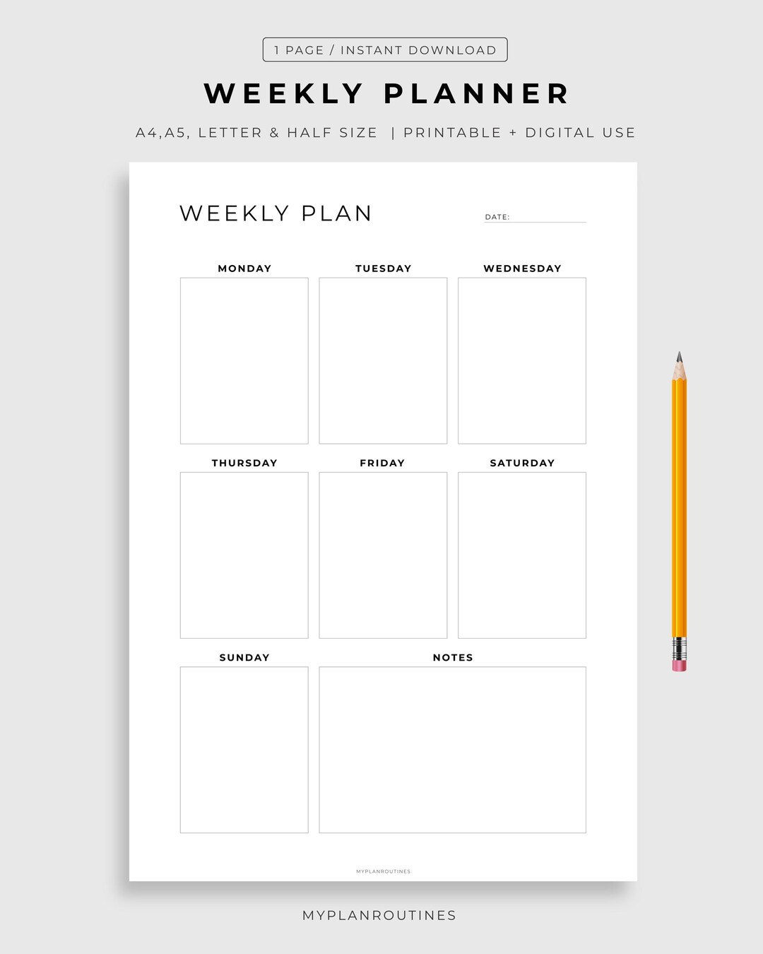 Minimalist Weekly Planner Printable, Undated Weekly Plan Template, A4 ...