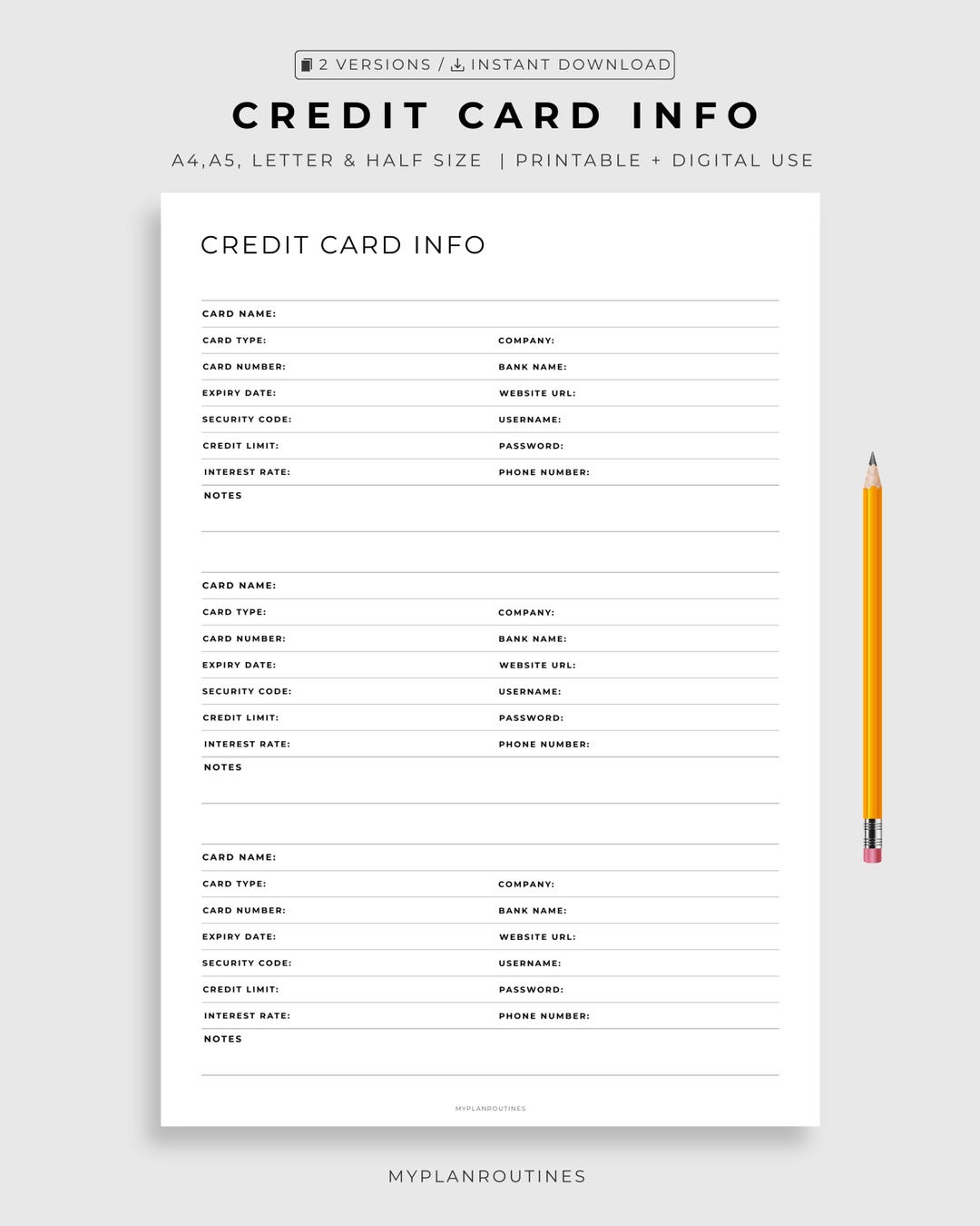 Info Tracking Cards.pdf Credit Card Info Tracker Printable Planner (digital Download) - Etsy UK