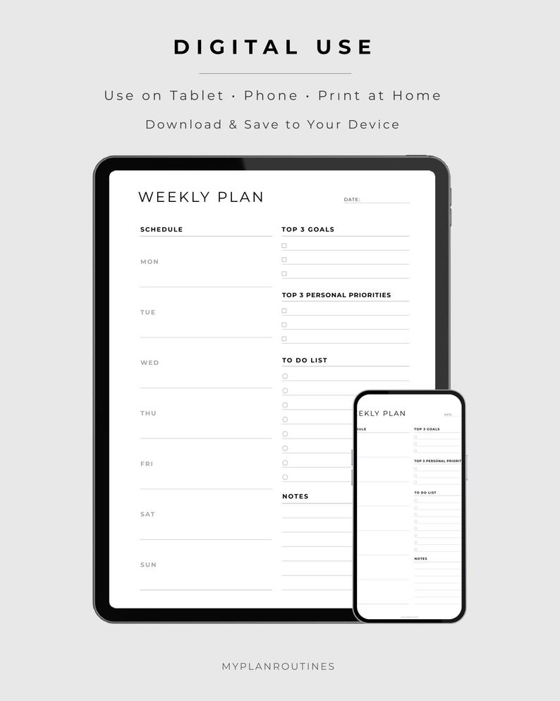 Undated Weekly Planner Printable, Minimalist A4 A5 Letter PDF (digital ...